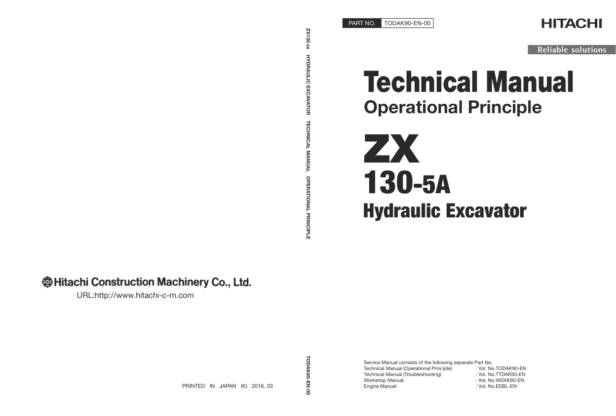 page_1 Technical Manual Hitachi ZX130-5A Hydraulic Excavator | TODAK90-EN-00