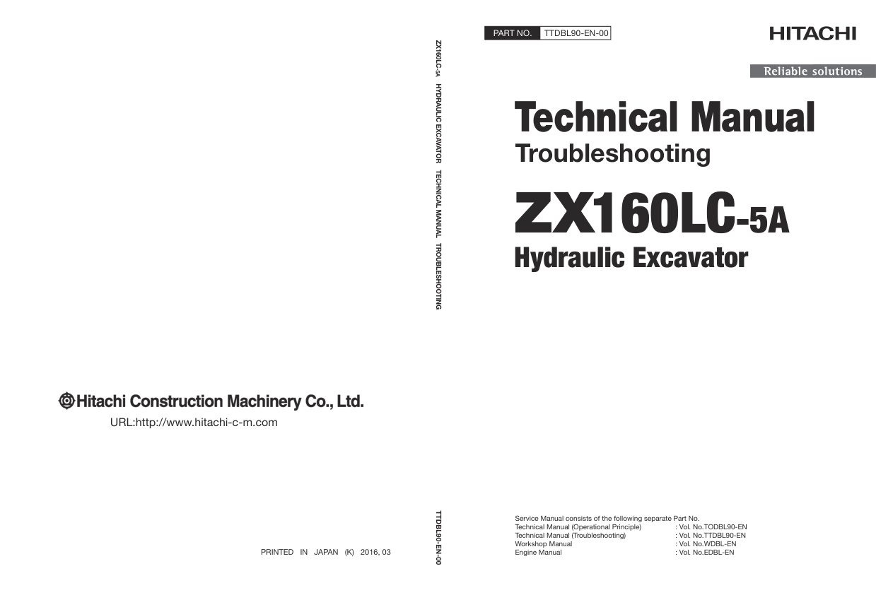 page_1 Technical Manual Hitachi ZX160LC-5A Hydraulic Excavator | TTDBL90-EN-00