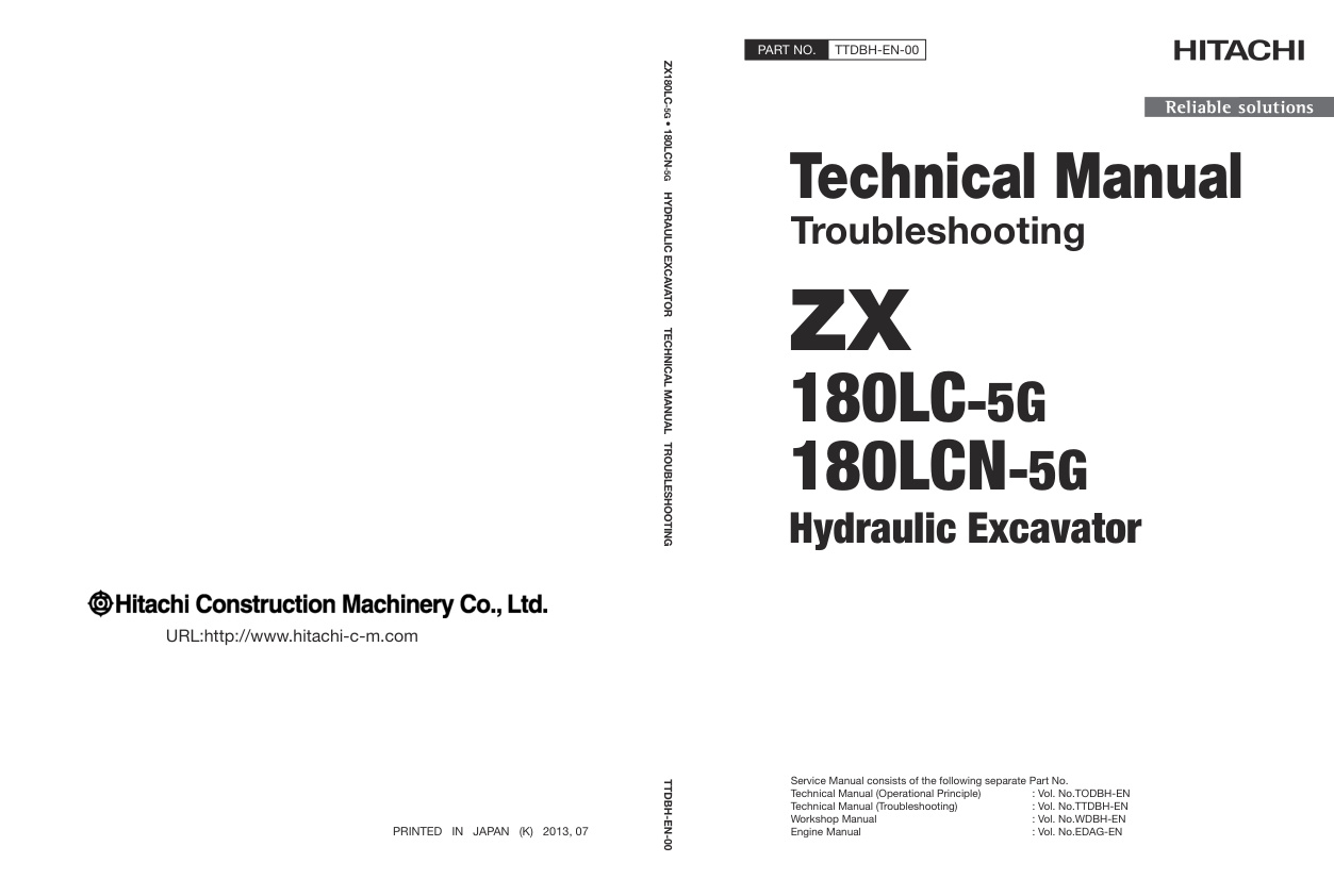 page_1 Technical Manual Hitachi ZX180LC-5G, ZX180LCN-5G Hydraulic Excavator | TTDBH-EN-00 (2015.03.31)
