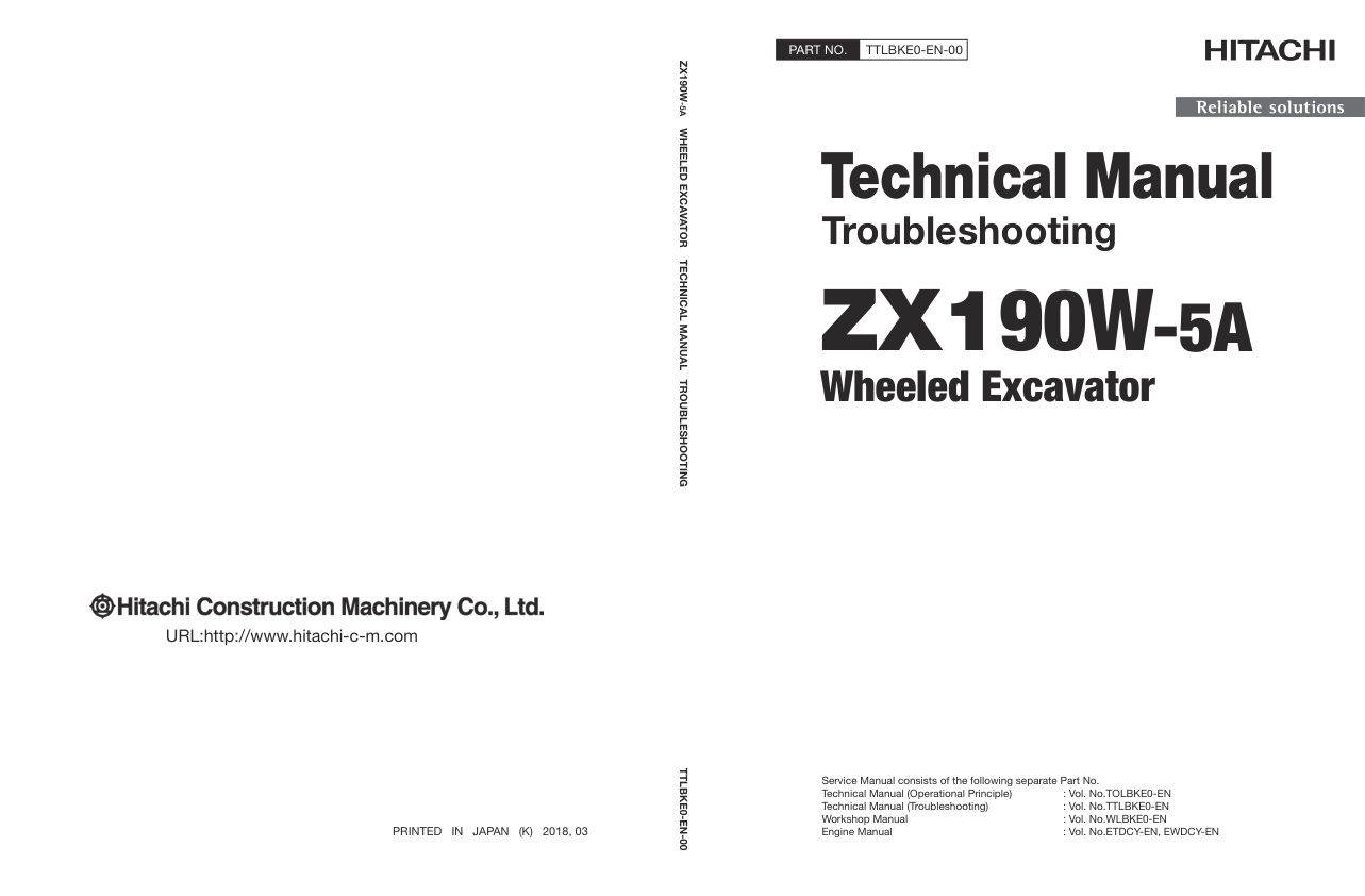 page_1 Technical Manual Hitachi ZX190W-5A Wheeled Excavator | TTLBKE0-EN-00 (2018.07.31)