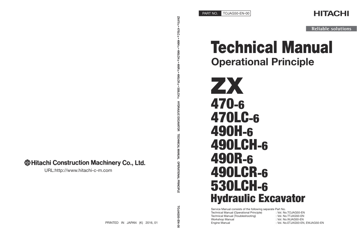 page_1 Technical Manual Hitachi ZX470-6, ZX470LC-6, ZX490H-6, ZX490LCH-6, ZX490R-6, ZX490LCR-6, ZX530LCH-6 | TOJAG50-EN-00