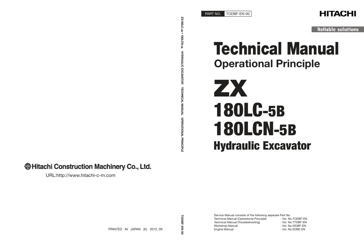 page_1 Technical Manual Hitachi ZX180LC-5B, ZX180LCN-5B Hydraulic Excavator | TODBF-EN-00