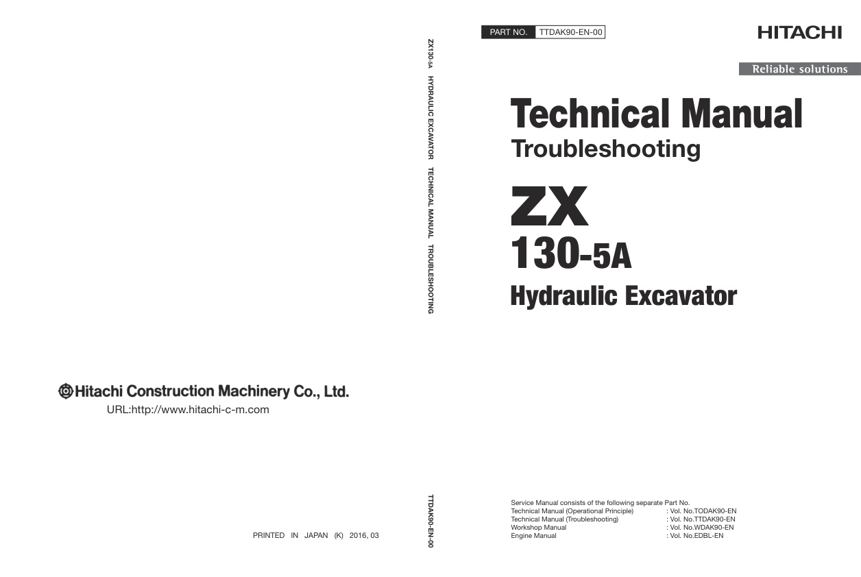 page_1 Technical Manual Hitachi ZX130-5A Hydraulic Excavator | TTDAK90-EN-00