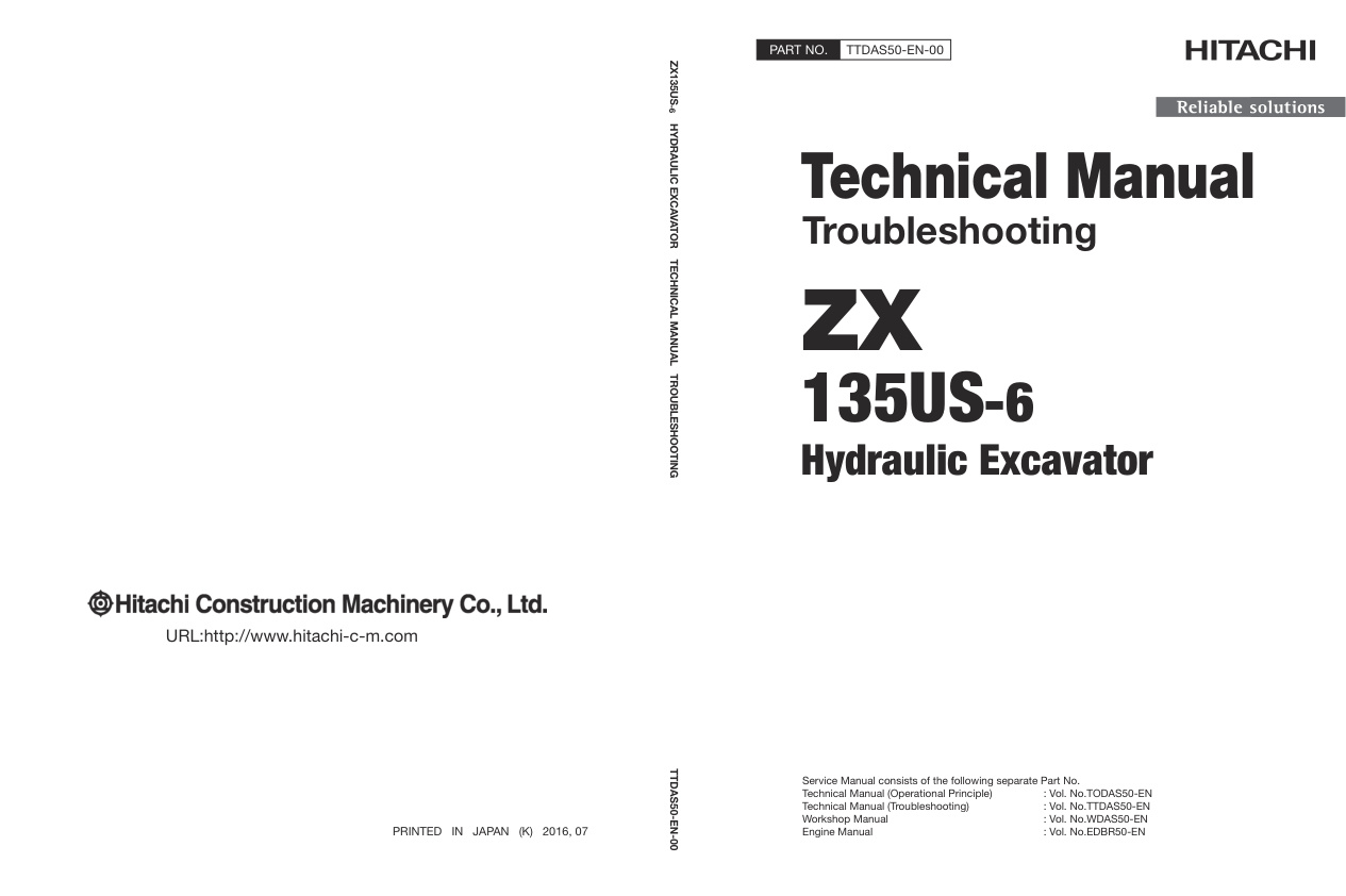 page_1 Technical Manual Hitachi ZX135US-6 Hydraulic Excavator | TTDAS50-EN-00