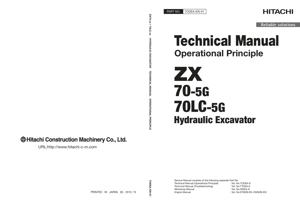 page_1 Technical Manual Hitachi ZX70-5G, ZX70LC-5G Hydraulic Excavator | TODEA-EN-01