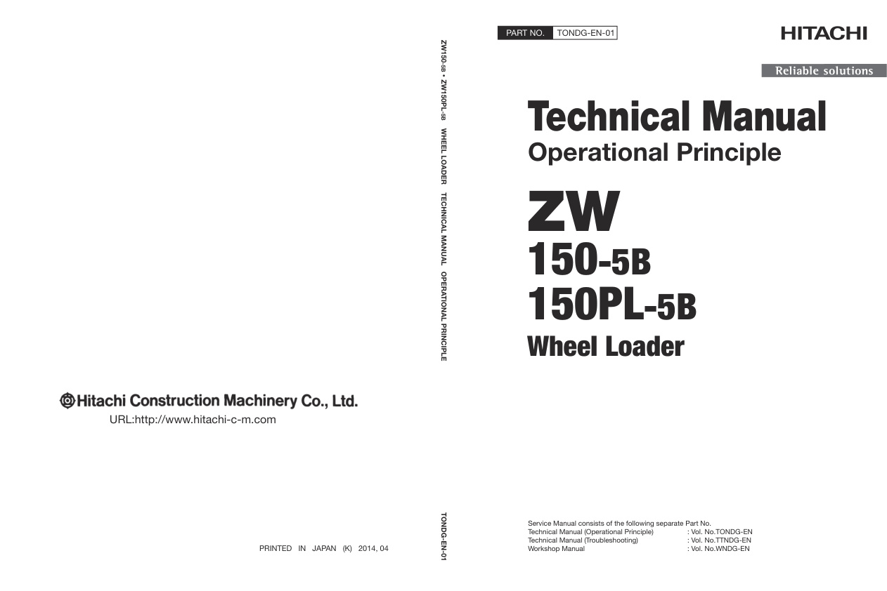 page_1 Technical Manual Hitachi ZW150-5B, ZW150PL-5B Wheel Loader | TONDG-EN-01 (2015.01.29)