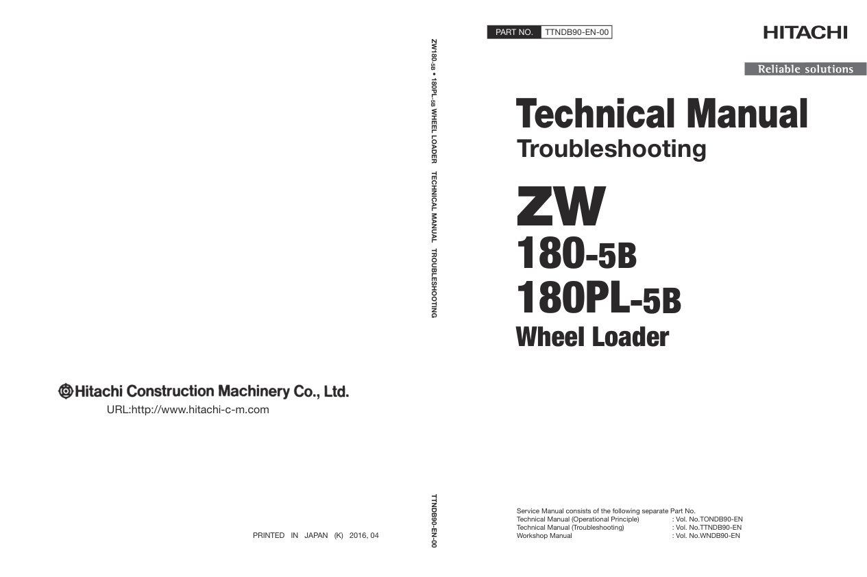 page_1 Technical Manual Hitachi ZW180-5B, ZW180PL-5B Wheel Loader | TTNDB90-EN-00 (2018.01.26)