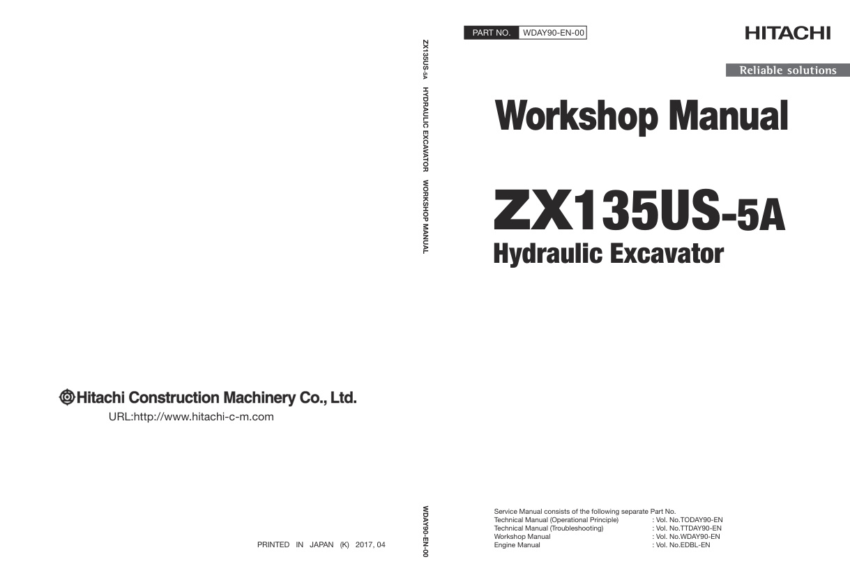 page_1 Service manual Hitachi ZX135US-5A Hydraulic Excavator | WDAY90-EN-00