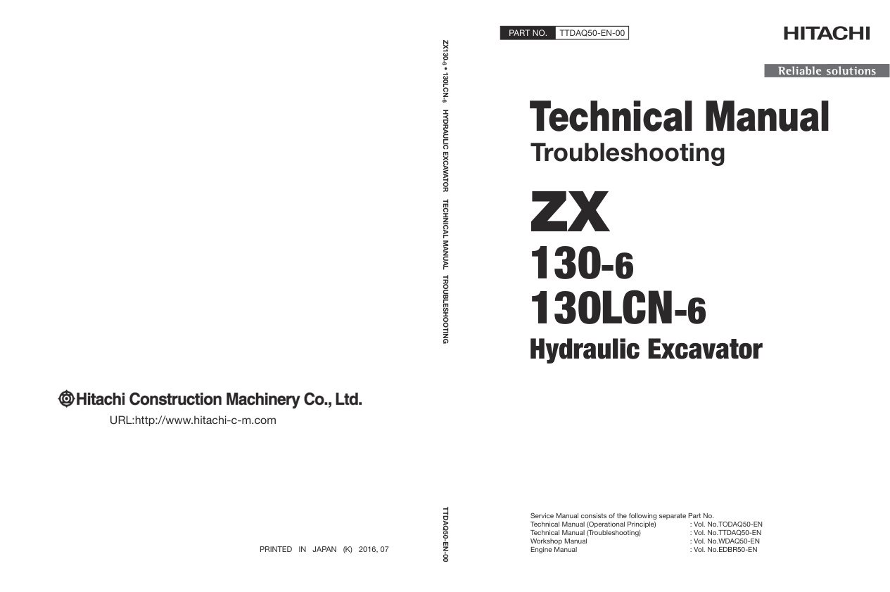 page_1 Technical Manual Hitachi ZX130-6, ZX130LCN-6 Hydraulic Excavator | TTDAQ50-EN-00 (2018.07.13)