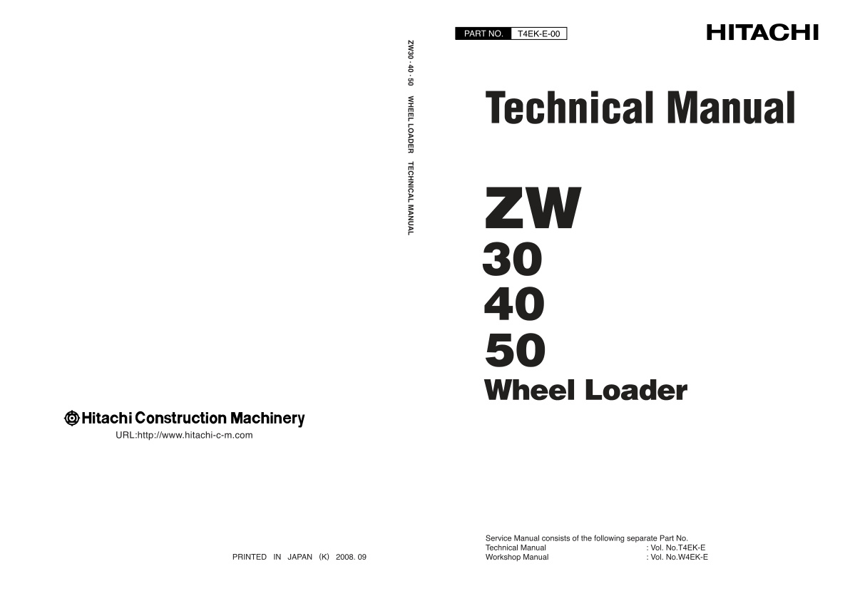 page_1 Technical Manual Hitachi ZW30, ZW40, ZW50 Wheel Loader | T4EK-E-00