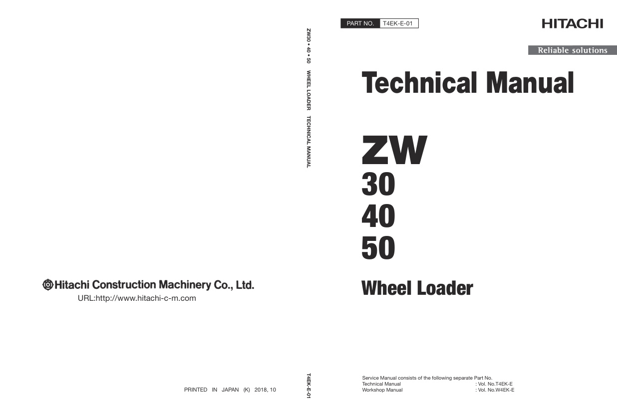 page_1 Technical Manual Hitachi ZW30, ZW40, ZW50 Wheel Loader | T4EK-E-01