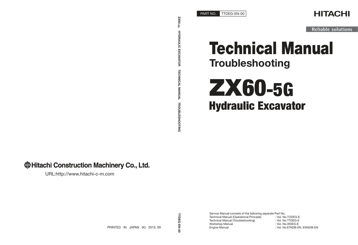 page_1 Technical Manual Hitachi ZX60-5G Hydraulic Excavator | TTDEG-EN-00