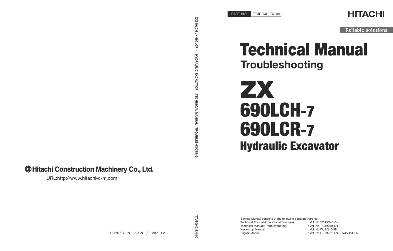 page_1 Technical Manual Hitachi ZX690LCH-7, ZX690LCR-7 Hydraulic Excavator | TTJBQ40-EN-00