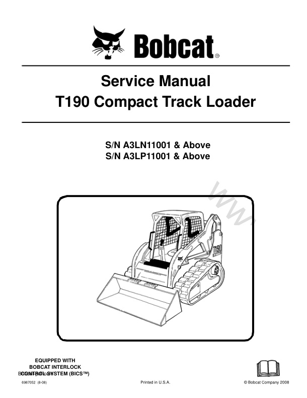 page_1 Service manual Bobcat T190 A3LN11001, A3LP11001 & Up | 6987052 (8-08)