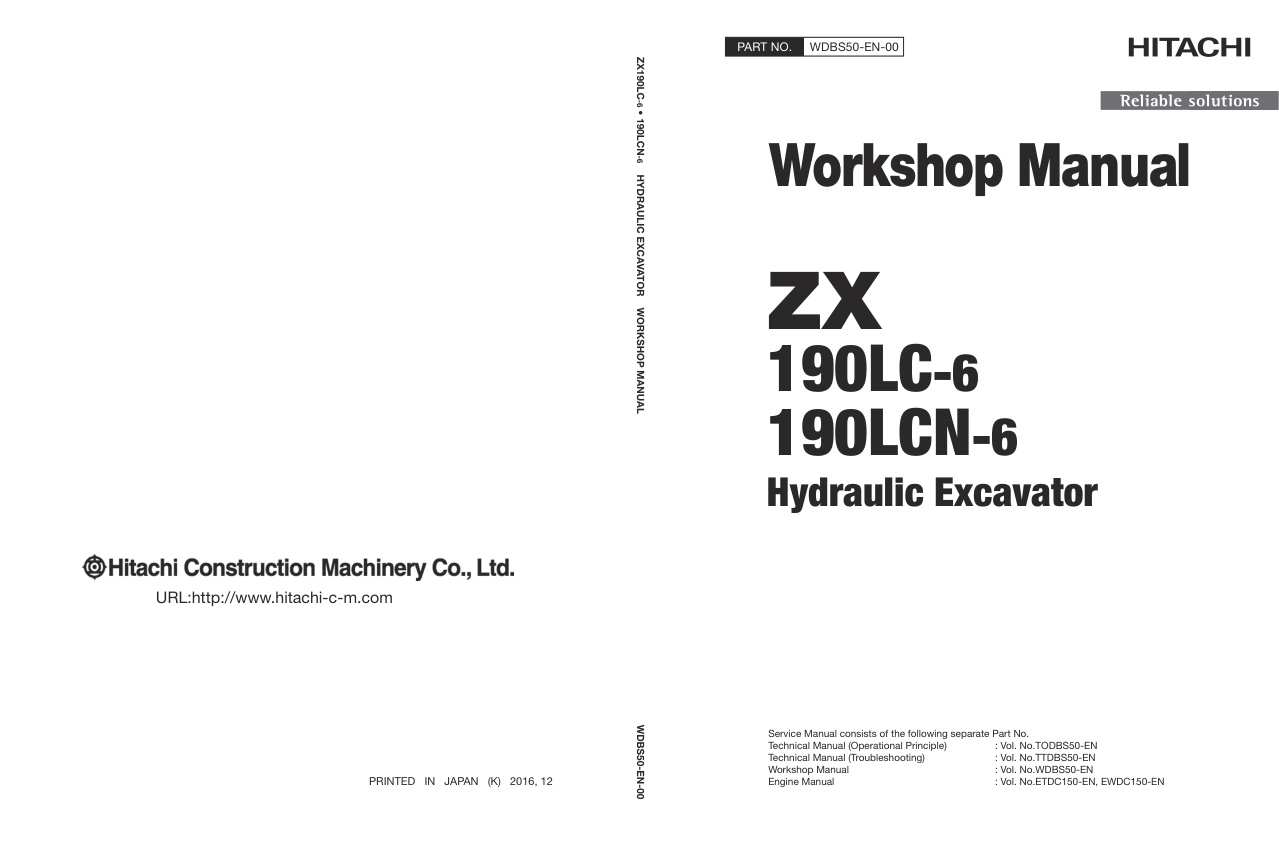 page_1 Service manual Hitachi ZX190LC-6, ZX190LCN-6 Hydraulic Excavator | WDBS50-EN-00