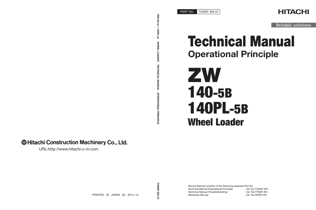 page_1 Technical Manual Hitachi ZW140-5B, ZW140PL-5B Wheel Loader | TONDF-EN-01 (2015.04.27)