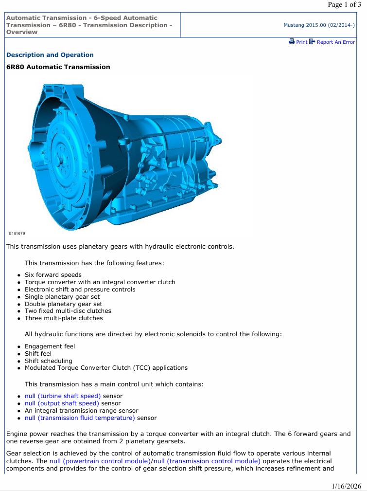0 Service manual Ford 6R80 6-Speed Automatic Transmission