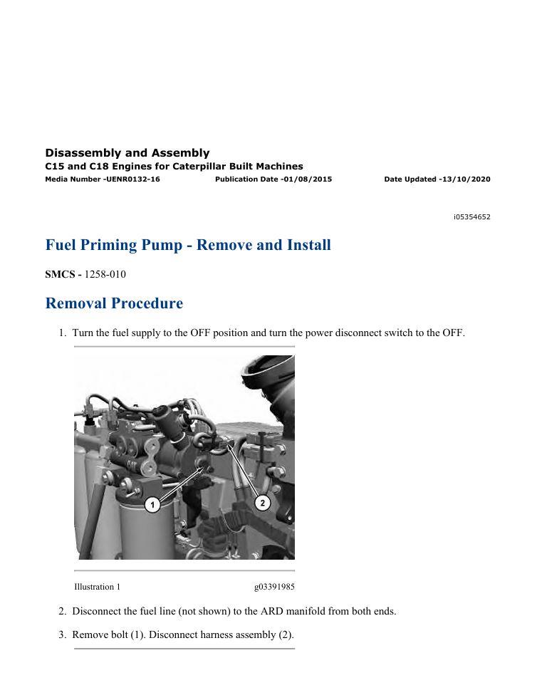 1 Service manual Caterpillar C15 & C18 Engines for Built Machines | UENR0132-16