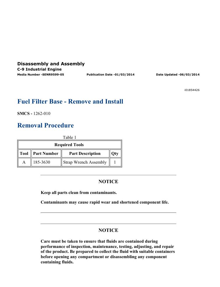 1 Service manual Caterpillar C-9 Industrial Engine | SENR9599-05