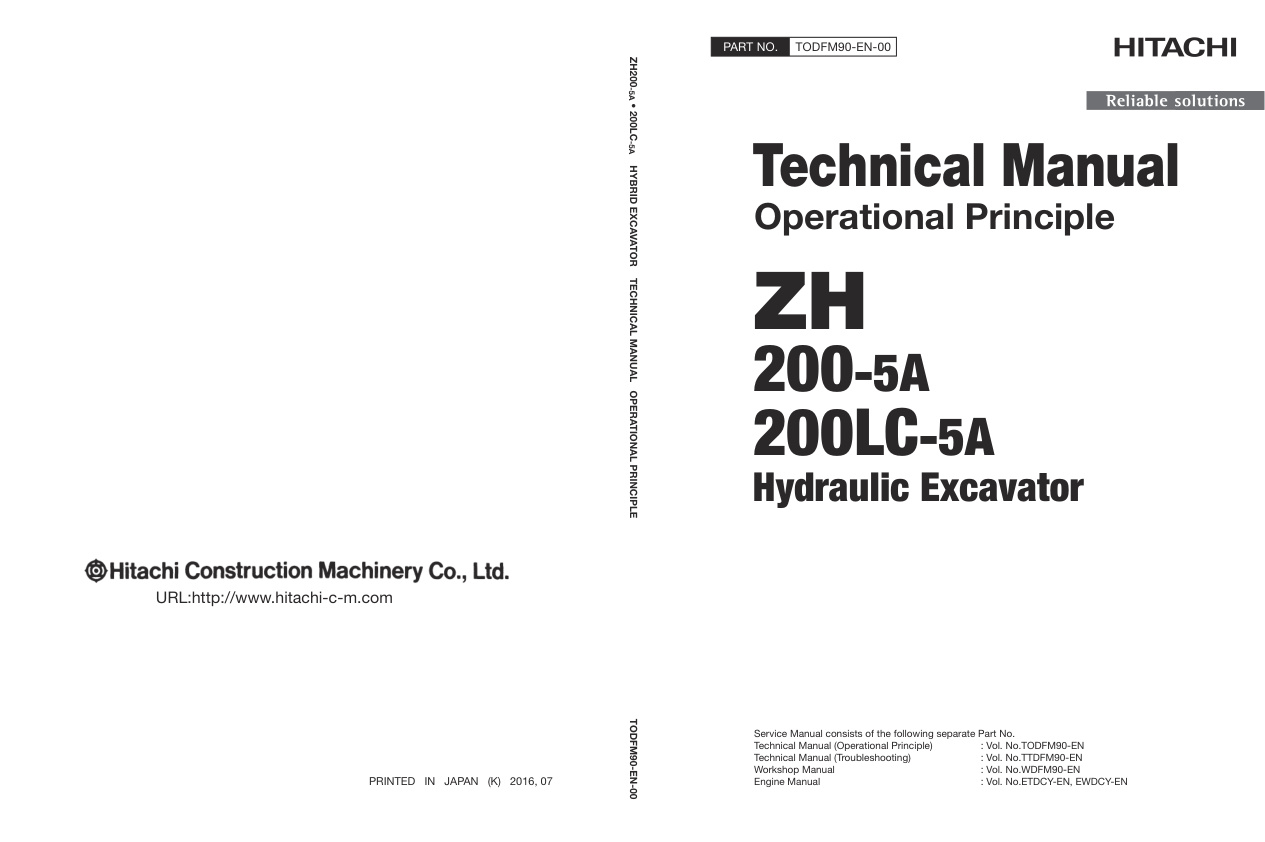 page_1 Technical Manual Hitachi ZH200-5A, ZH200LC-5A Hydraulic Excavator | TODFM90-EN-00