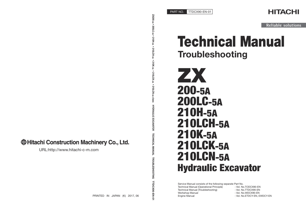 page_1 Technical Manual Hitachi ZX200-5A, ZX200LC-5A, ZX210H-5A, ZX210LCH-5A, ZX210K-5A, ZX210LCK-5A, ZX210LCN-5A | TTDCX90-EN-01