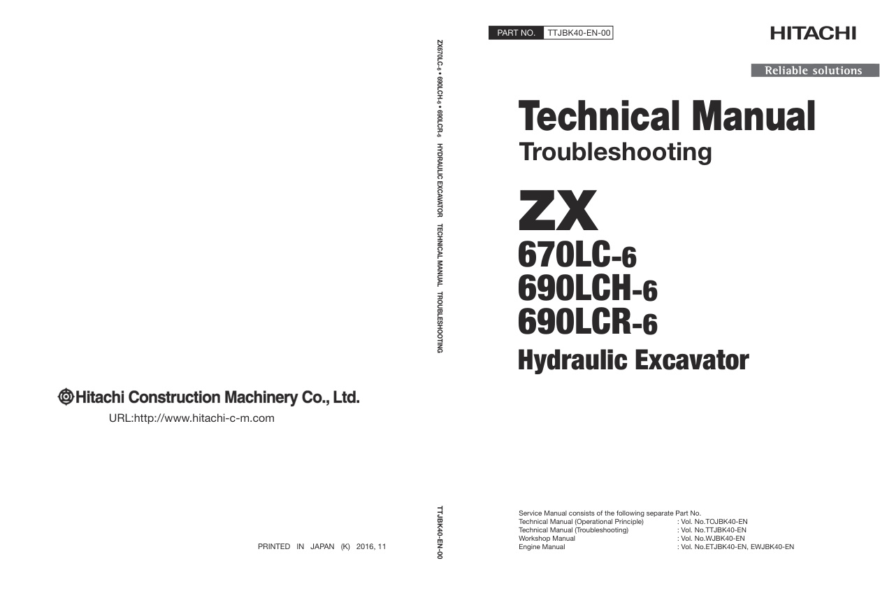page_1 Technical Manual Hitachi ZX670LC-6, ZX690LCH-6, ZX690LCR-6 Hydraulic Excavator | TTJBK40-EN-00