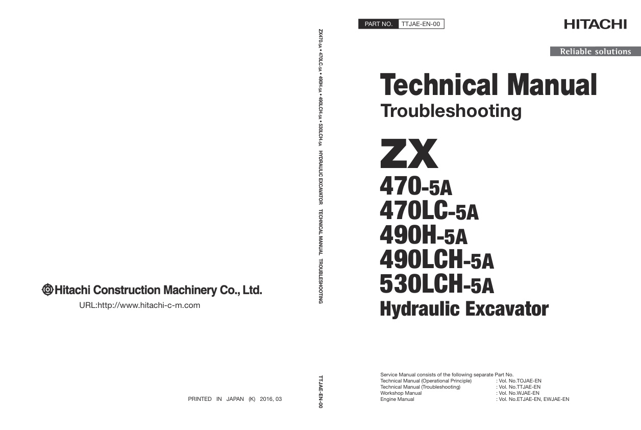 page_1 Technical Manual Hitachi ZX470-5A, ZX470LC-5A, ZX490H-5A, ZX490LCH-5A, ZX530LCH-5A | TTJAE-EN-00