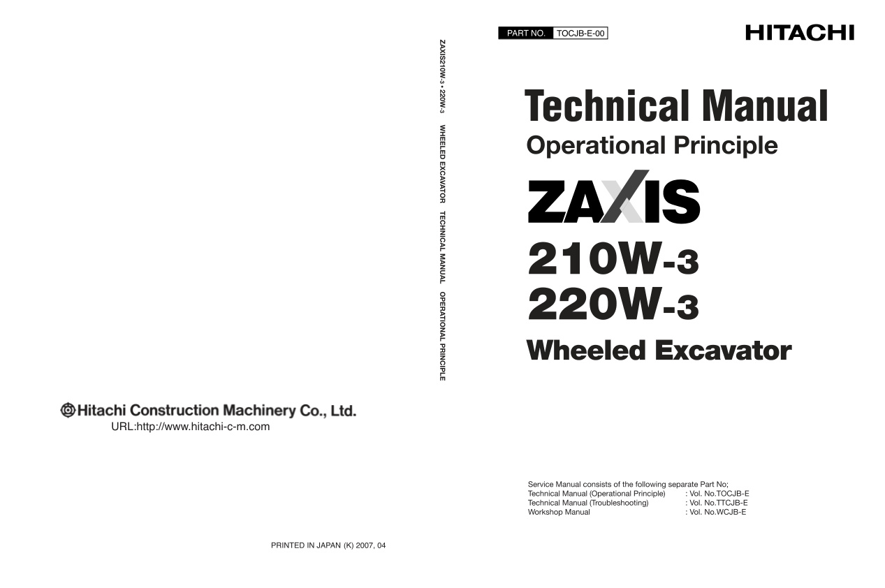 page_1 Technical Manual Hitachi ZX210W-3, ZX220W-3 Wheeled Excavator | TOCJB-E-00