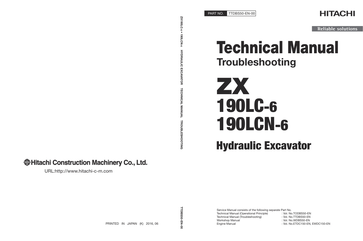 page_1 Technical Manual Hitachi ZX190LC-6, ZX190LCN-6 Hydraulic Excavator | TTDBS50-EN-00 (2018.07.13)