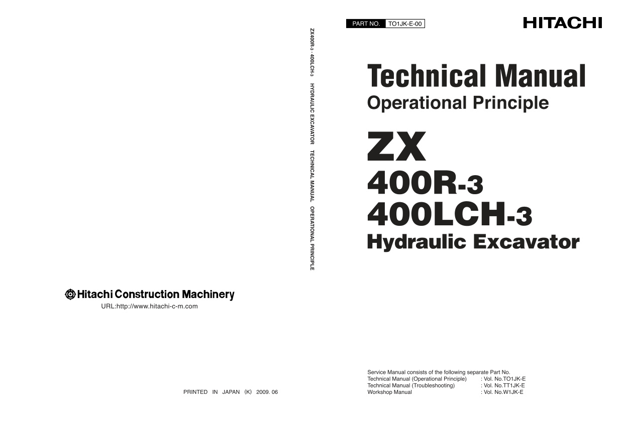 page_1 Technical Manual Hitachi ZX400R-3, ZX400LCH-3 Hydraulic Excavator | TO1JK-E-00
