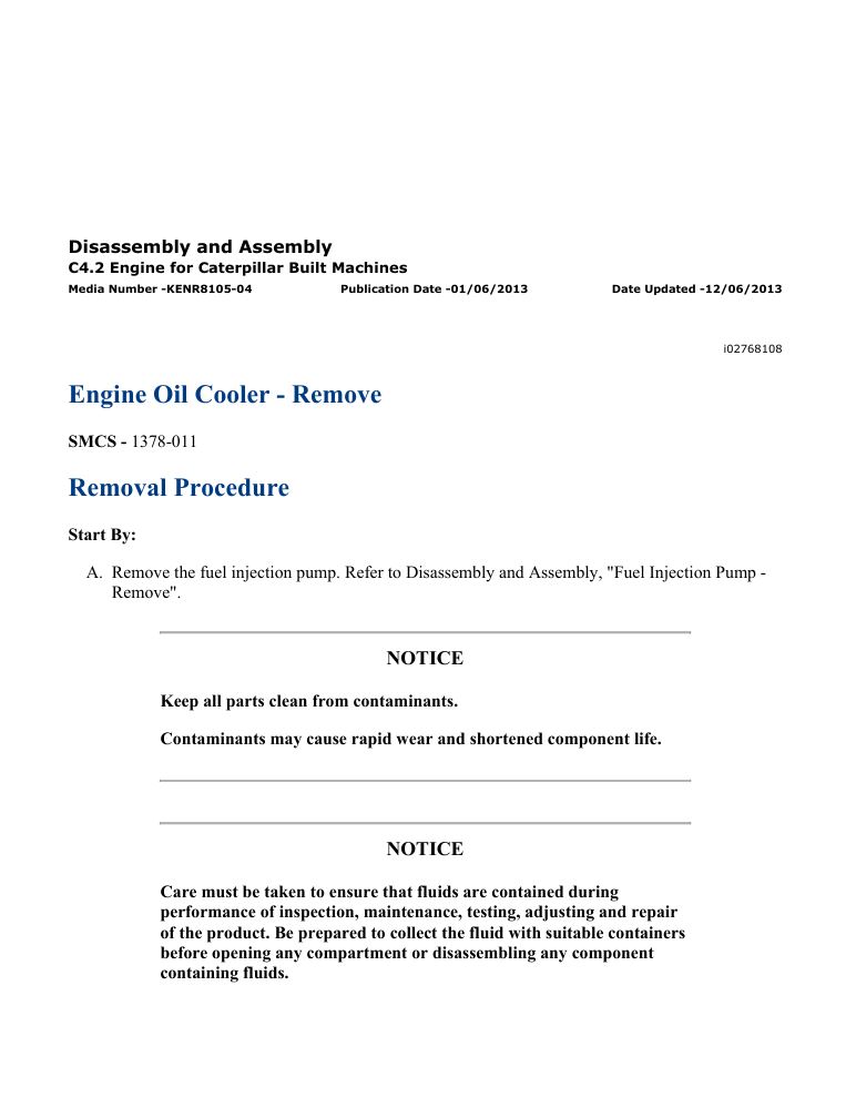 1 Service manual Caterpillar C4.2 Engine for Built Machines | KENR8105-04