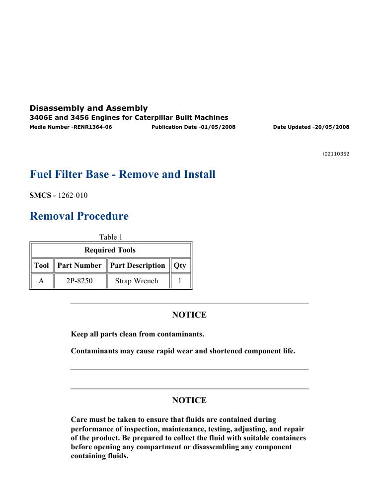 1 Service manual Caterpillar 3406E & 3456 Engines for Built Machines | RENR1364-06