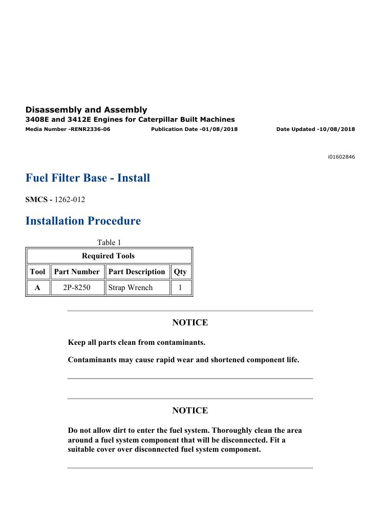 1 Service manual Caterpillar 3408E & 3412E Engines for Built Machines | RENR2336-06