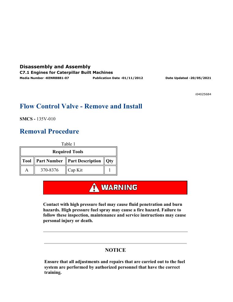 1 Service manual Caterpillar C7.1 Engines for Built Machines | KENR8881-07