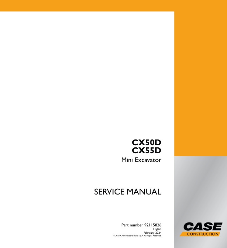 page_1 Service manual Case CX50D, CX55D Mini Excavator | 92115826