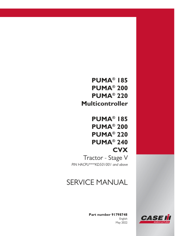 page_1 Service manual Case Puma 185, 200, 220, 240 Multicontroller/CVX (Stage 5) | 91798748