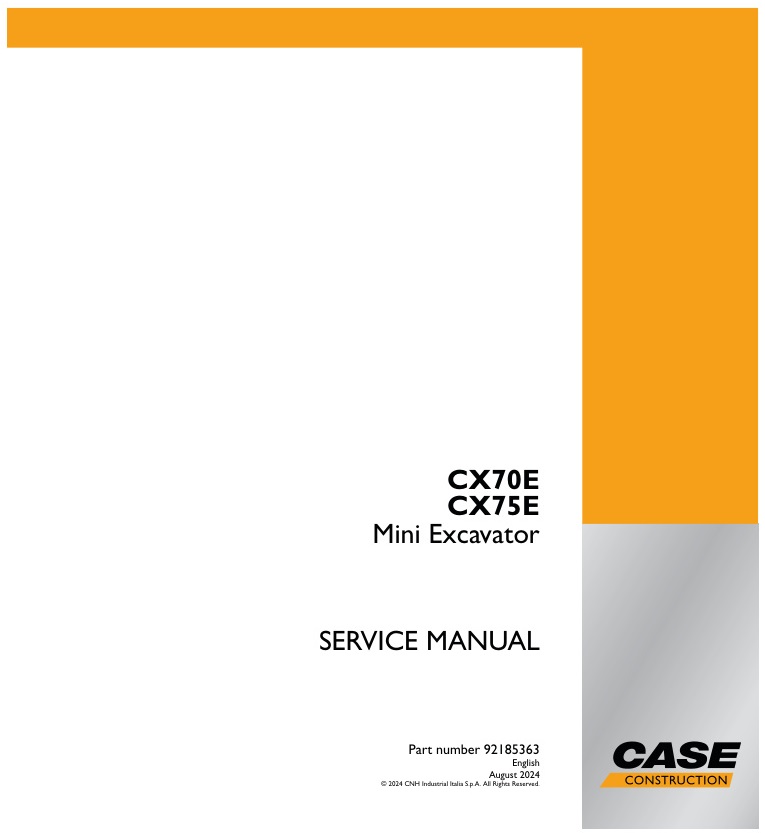 page_1 Service manual Case CX70E, CX75E Mini Excavator | 92185363