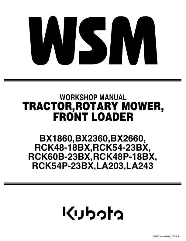 page_1 Service manual Kubota BX1860, BX2360, BX2660, RCK48-18BX, RCK54-23BX, RCK60B-23BX, RCK48P-18BX, RCK54P-23BX, LA203, LA243 | 9Y111-01951