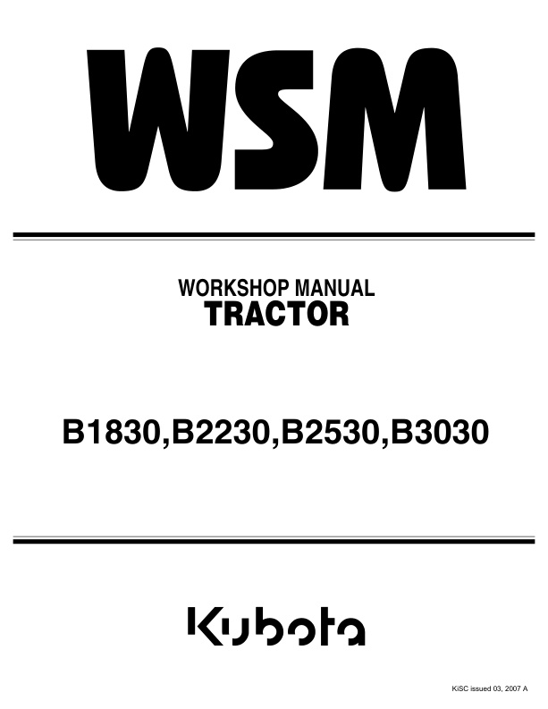 page_1 Service manual Kubota B1830, B2230, B2530, B3030 Tractor | 9Y111-00031