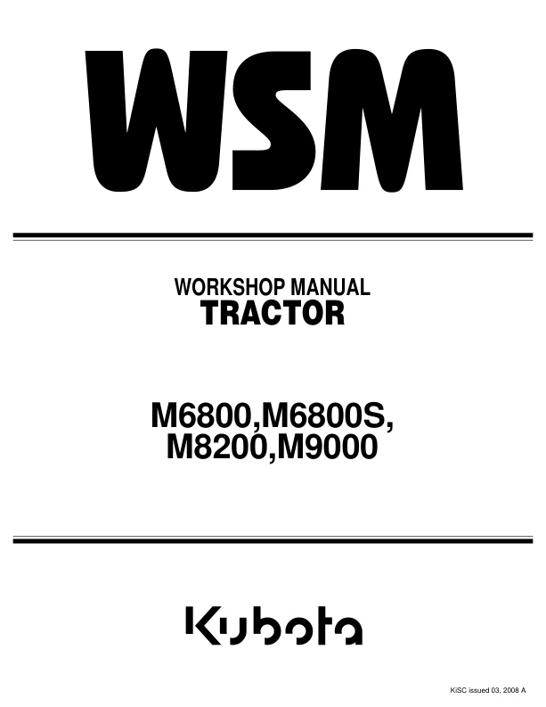 page_1 Service manual Kubota M6800, M6800S, M8200, M9000 Tractor | 9Y011-18008