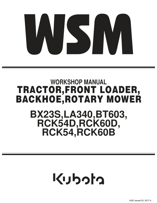 page_1 Service manual Kubota BX23S, LA340, BT603, RCK54D, RCK60D, RCK54, RCK60B | 9Y111-16500