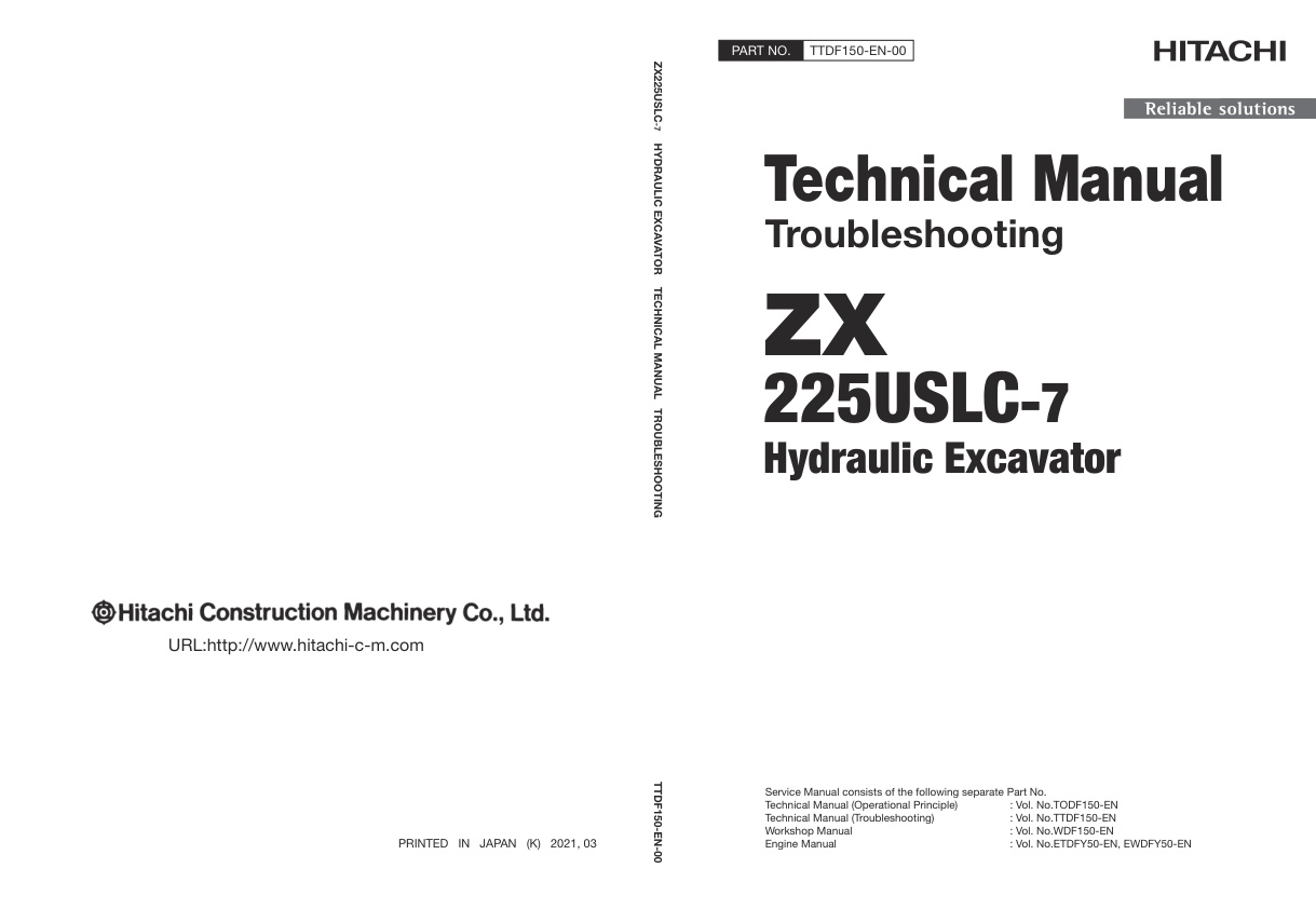 page_1 Technical Manual Hitachi ZX225USLC-7 Hydraulic Excavator | TTDF150-EN-00 (2021.03.12)