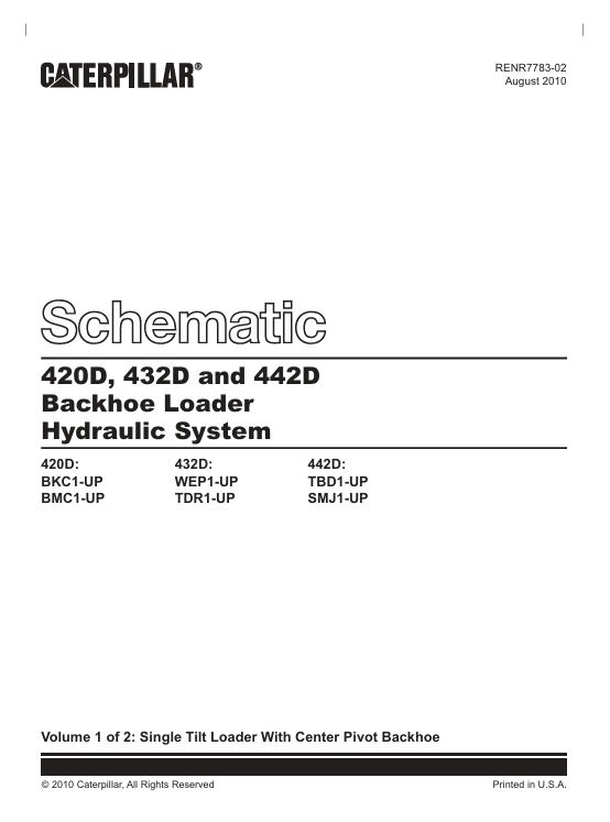 1 Schematic Caterpillar 420D, 432D and 442D Hydraulic System Backhoe Loader | RENR7783-02