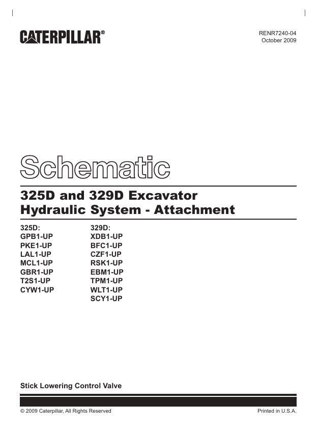 1 Schematic Caterpillar 325D and 329D Excavator Hydraulic System – Attachment | RENR7240-04