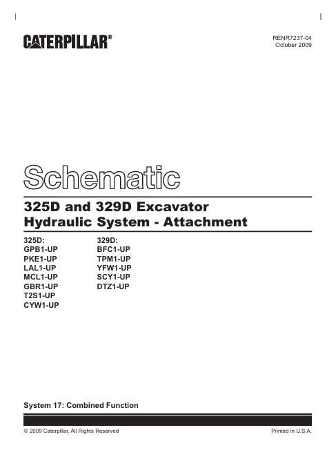 1 Schematic Caterpillar 325D and 329D Excavator Hydraulic System – Attachment | RENR7237-04