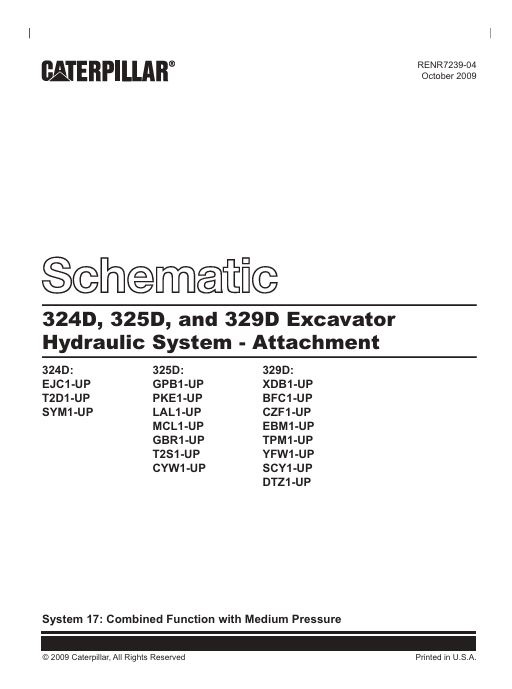 1 Schematic Caterpillar 324D, 325D, and 329D Excavator Hydraulic System – Attachment | RENR7239-04
