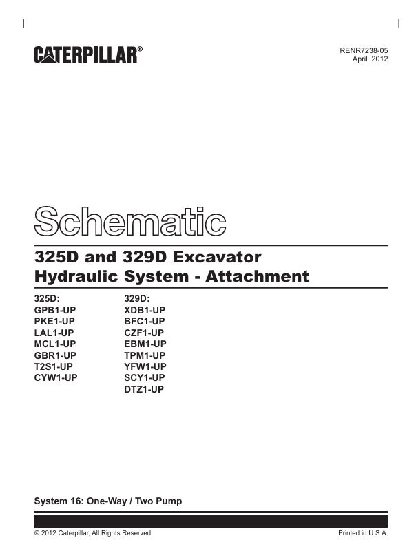 1 Schematic Caterpillar 325D and 329D Excavator Hydraulic System – Attachment | RENR7238-05