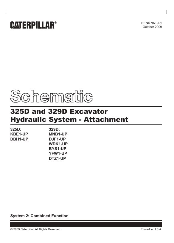 1 Schematic Caterpillar 325D and 329D Excavator Hydraulic System – Attachment | RENR7070-01
