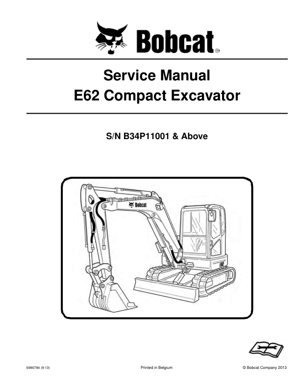 page_1 Service manual Bobcat E62 Excavator B34P11001 & Up | 6990794 (9-13)