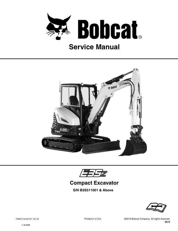 page_1 Service manual Bobcat E35z Excavator B3S511001 & Up | 7362211 (01-19)